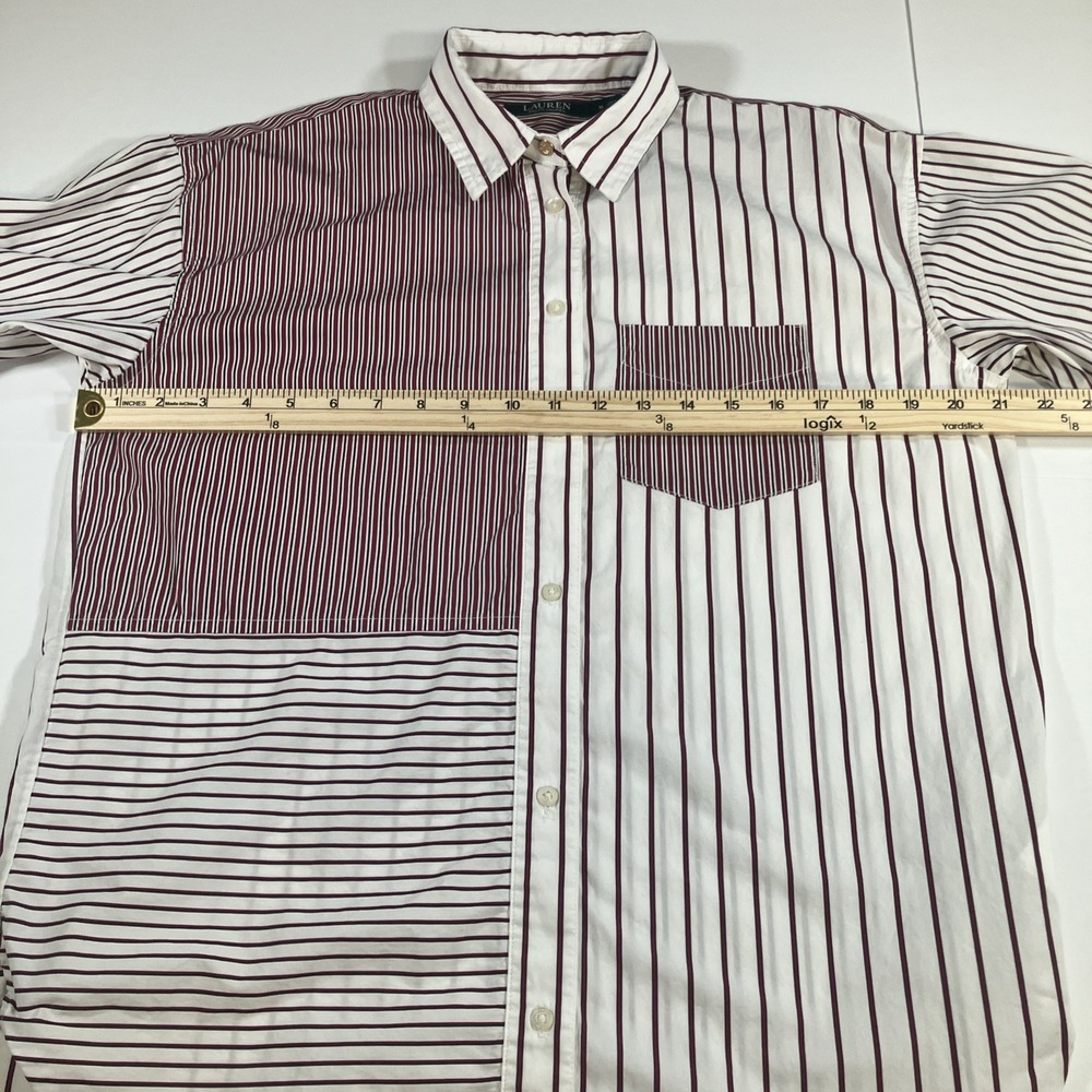 Lauren Ralph Lauren Red Striped Patchwork Long Sleeve Blouse Shirt Womens Medium - Picture 10 of 16
